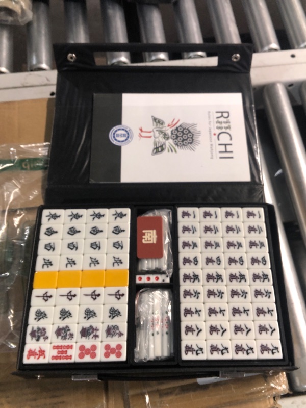 Photo 2 of *****STOCK IMAGE FOR SAMPLE*****
Yellow Mountain Imports Japanese Riichi Mahjong Set - White and Yellow Standard Size Tiles - with East Wind Tile and Black Vinyl Case