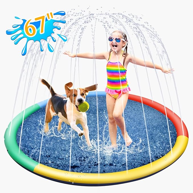 Photo 1 of XLYLKS Splash Pad for Dogs Kids, Double Ring Sprinkler Swimming Wading Water Toys, Inflatable Pool Play Mat Gifts for 3 Age+ Girls Boys Children & Pets (67")