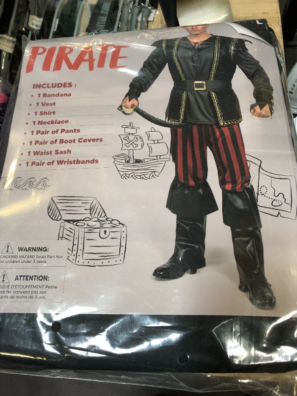 Photo 1 of Spooktacular Creations Men Ruthless Renegade Pirate with Bandana Vest Pants Shirt Boot Cover Wristbands Set for Halloween Medium