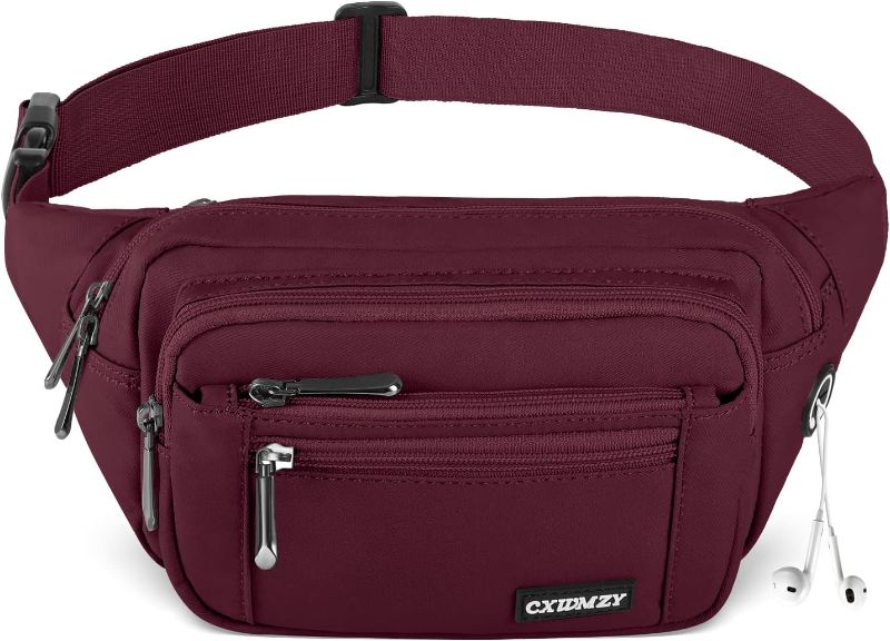 Photo 1 of CXWMZY Fanny Packs For Women & Men Waist Pack Hip Bum Bag with Multi-Pockets Large Capacity Waterproof Casual Bum Bag for Disney Traveling Casual Cycling Running Hiking (Wine Red)
