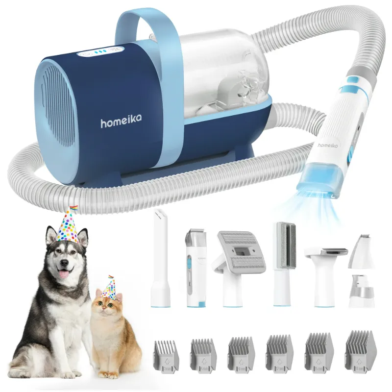 Photo 1 of ***PARTS ONLY****Homeika Pet Grooming Kit, 3.0L Dog Hair Vacuum Suction 99% Pet Hair, 7 Pet Grooming Tools, Storage Bag, 5 Nozzles, Quiet Pet Vacuum Groomer with Massage Nozzle for Dogs Cats, Blue
