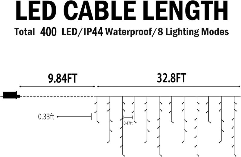 Photo 2 of **NON-REFUNDABLE* (PARTS) Hezbjiti Christmas Decorations Lights Outdoor, 400 LED 32.8 FT 8 Modes 75 Drops Fairy String Curtain Lights for Christmas Decor Eaves Window Party Yard Garden Indoor (Multicolor)