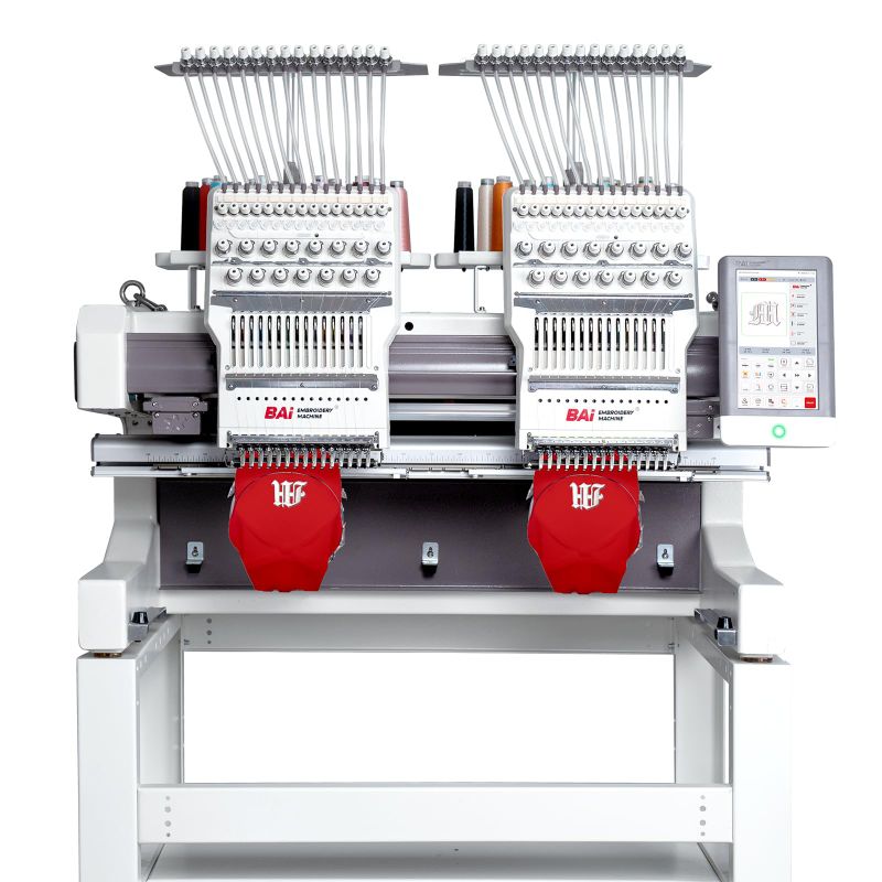 Photo 1 of *****CANNOT BE FULLY TESTED, SOME DAMAGED PARTS SHOWN ***** BAi VisionV22-2 Two Head Multi Needles has 17.7x15.7 Inches Embroidery Area and Wide Arm System, Heavy Duty Structure Industrial Embroidery Machine for Hat
