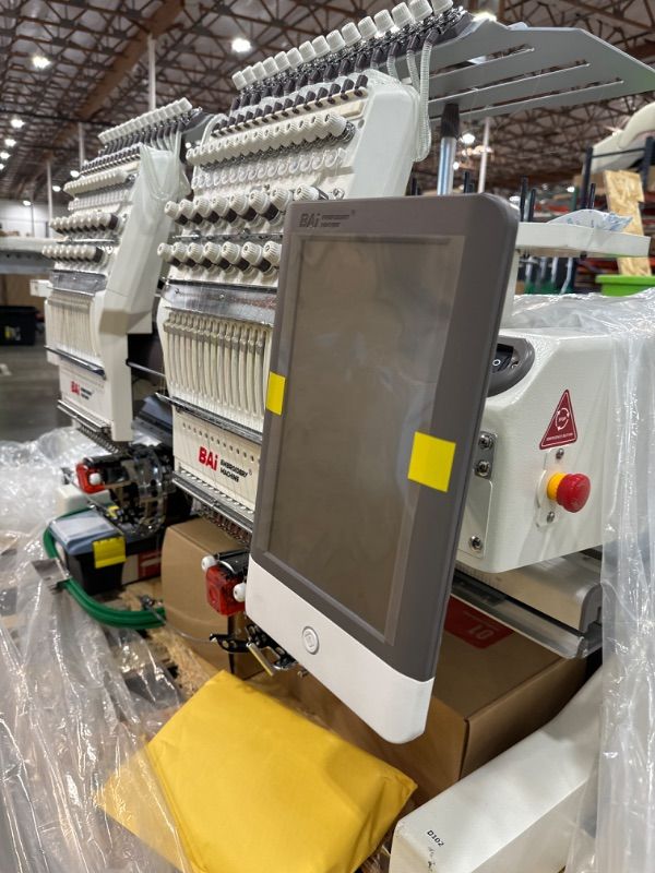 Photo 7 of *****CANNOT BE FULLY TESTED, SOME DAMAGED PARTS SHOWN ***** BAi VisionV22-2 Two Head Multi Needles has 17.7x15.7 Inches Embroidery Area and Wide Arm System, Heavy Duty Structure Industrial Embroidery Machine for Hat
