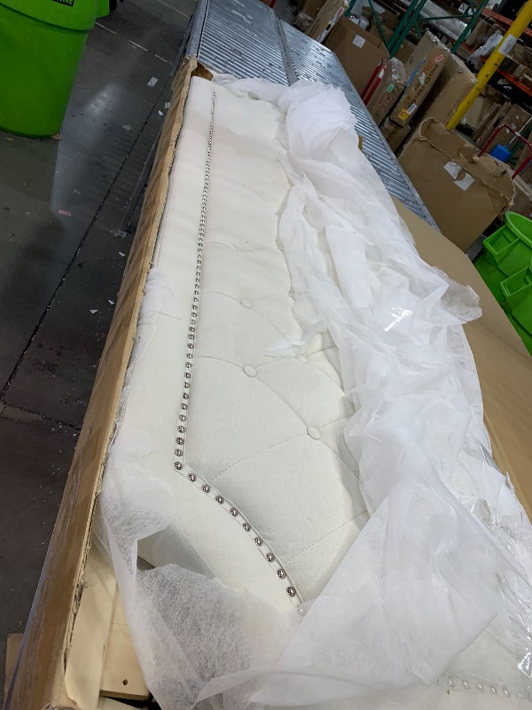 Photo 2 of ***UNABLE TO IDENTIFY EXACT ITEM - STOCK PHOTO IS ONLY FOR REFERENCE - DAMAGED - SLASHED - SEE PICTURES***
Queen Bed Frame, White Upholstered, Tufted Headboard