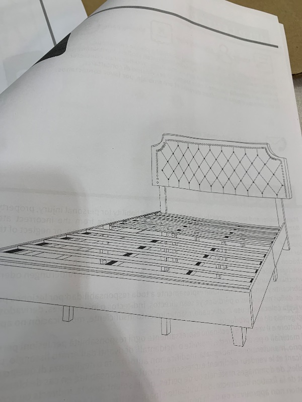 Photo 1 of ***UNABLE TO IDENTIFY EXACT ITEM - STOCK PHOTO IS ONLY FOR REFERENCE - DAMAGED - SLASHED - SEE PICTURES***
Queen Bed Frame, White Upholstered, Tufted Headboard