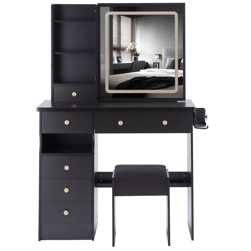 Photo 1 of ** stock photo for reference item similar** Makeup Vanity Table With 6 Drawers And 3 Lighting Modes Sliding Mirror, Modern