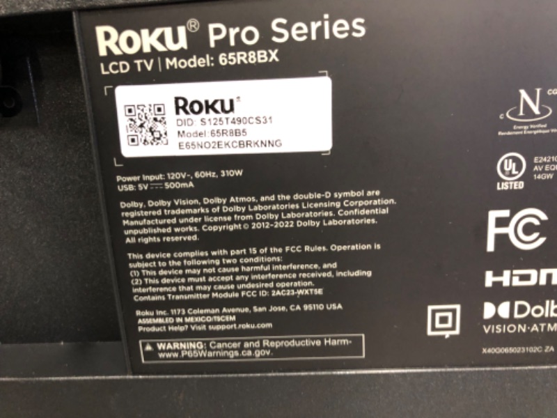 Photo 4 of *see notes** Roku Smart TV – 65-Inch Pro Series 4K QLED RokuTV with Backlit Voice Remote Pro