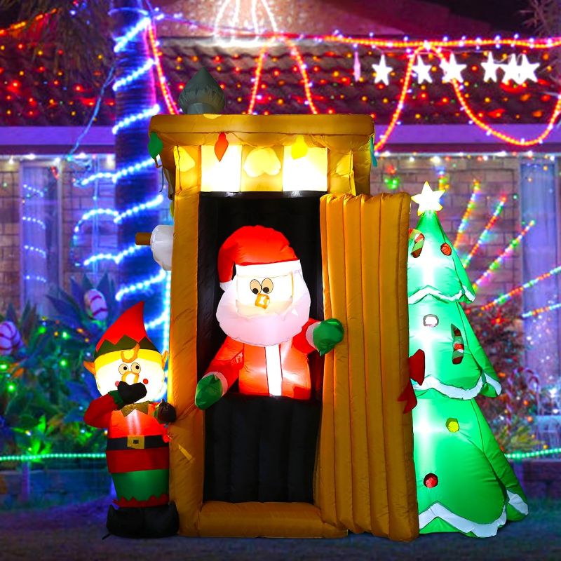 Photo 1 of 2025 Upgraded 6FT Christmas Inflatables Yard Decorations, Blow Up Santa's Outhouse with Elf Christmas Tree, Lighted Christmas Inflatable Holiday Decorations for Xmas Party, Lawn, New Year