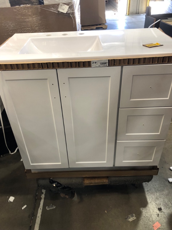 Photo 1 of allen + roth Yates 36-in White Undermount Single Sink Bathroom Vanity with White Marble Top