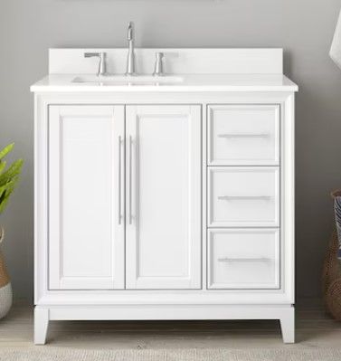 Photo 2 of allen + roth Yates 36-in White Undermount Single Sink Bathroom Vanity with White Marble Top