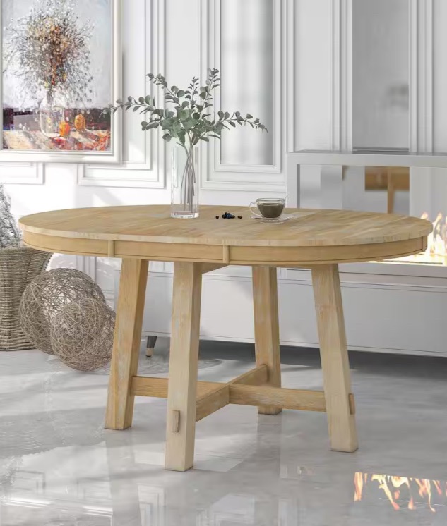 Photo 1 of  Farmhouse Round Extendable Dining Table with 16" Leaf Wood Kitchen Table