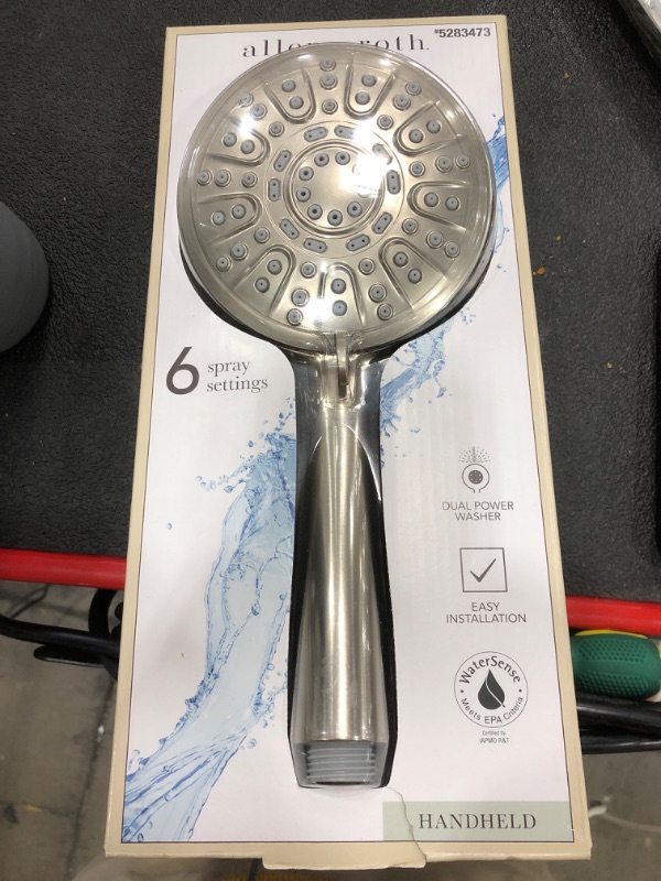 Photo 2 of allen + roth Nevis 6-Settings Brushed Nickel 4-in Round Handheld Shower Head 1.8 GPM