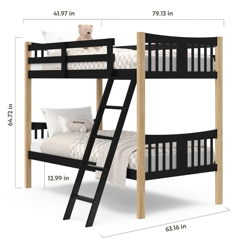 Photo 1 of *BOX A ONLY* Storkcraft Caribou Twin-Over-Twin Bunk Bed (Black with Natural) – GREENGUARD Gold Certified, Converts to 2 Individual Twin Beds