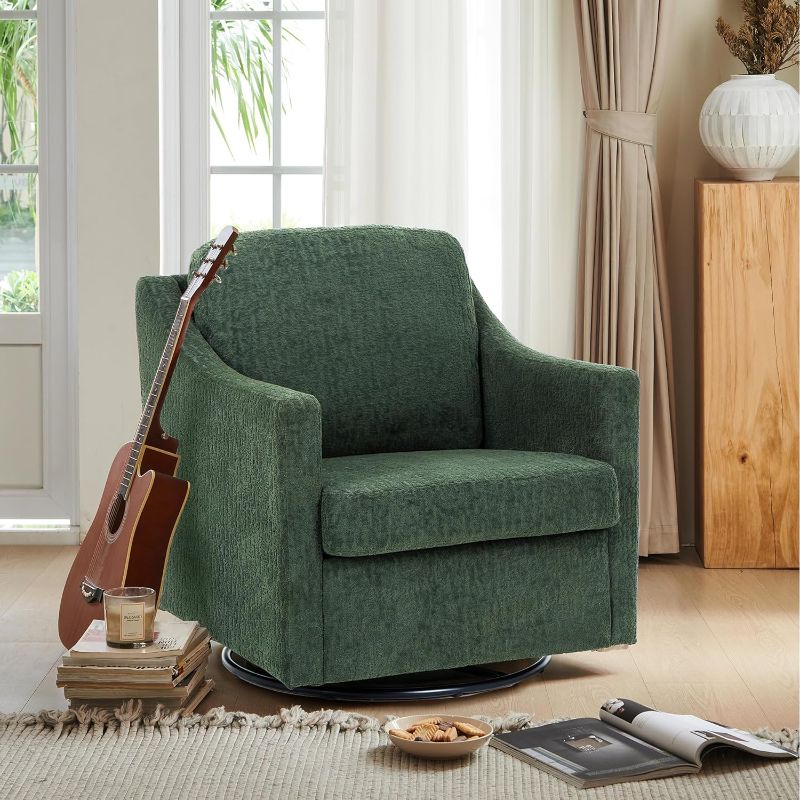 Photo 1 of ***USED - LIKELY MISSING PARTS - UNABLE TO VERIFY FUNCTIONALITY***
COLAMY Swivel Accent Chair, 360° Rotation Chenille Fabric Upholstered Leisure Armchair with Lumbar Pillow for Living Room Bedroom Home and Office, Green