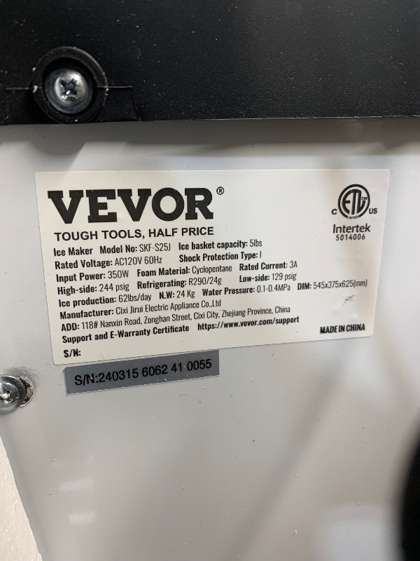 Photo 2 of ***NONREFUNDABLE - MAJOR DAMAGE - SEE COMMENTS***
VEVOR Nugget Ice Maker, 62lbs in 24 Hours, Auto Dispense Self Cleaning Countertop Nugget Ice Dispenser for Home Kitchen Office Party, 6lbs Storage Capacity, 2 Ice Making Modes