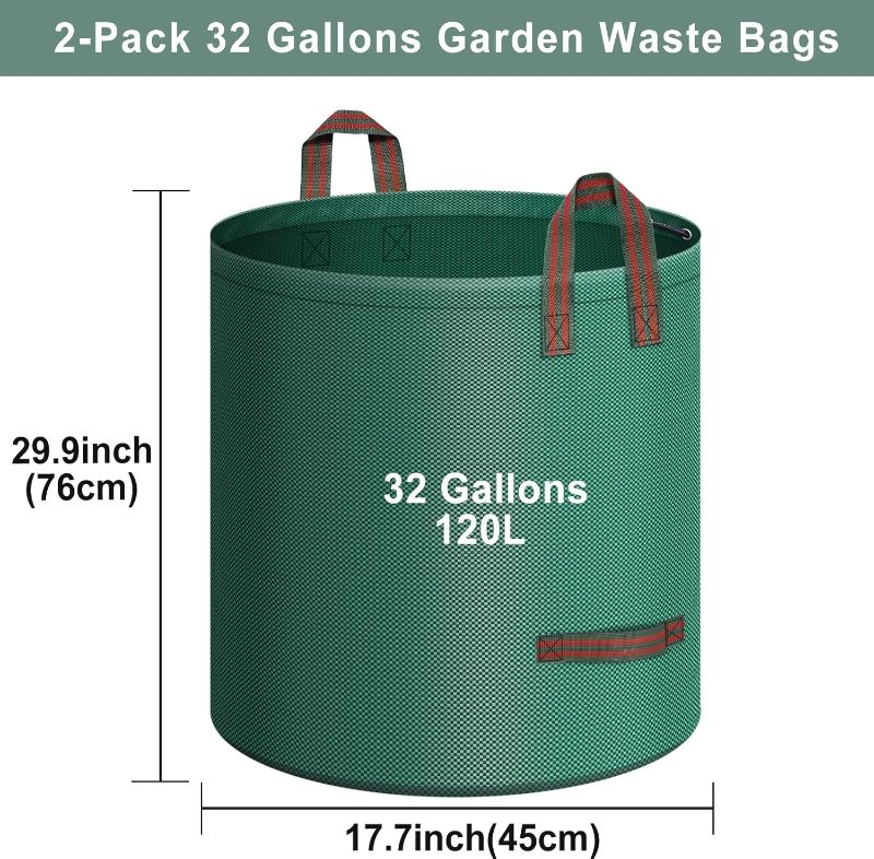 Photo 1 of **1 32gallon bag** 32 Gallons Leaf Bags Reusable Yard Waste Bag, Heavy Duty Upright Lawn Bags with 4 Handles for Garden Leaves and Waste Collection, Lightweight Portable Yard Trash Bag