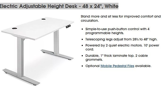 Photo 1 of (brand new) Electric Adjustable Height Desk - 48 x 24", White