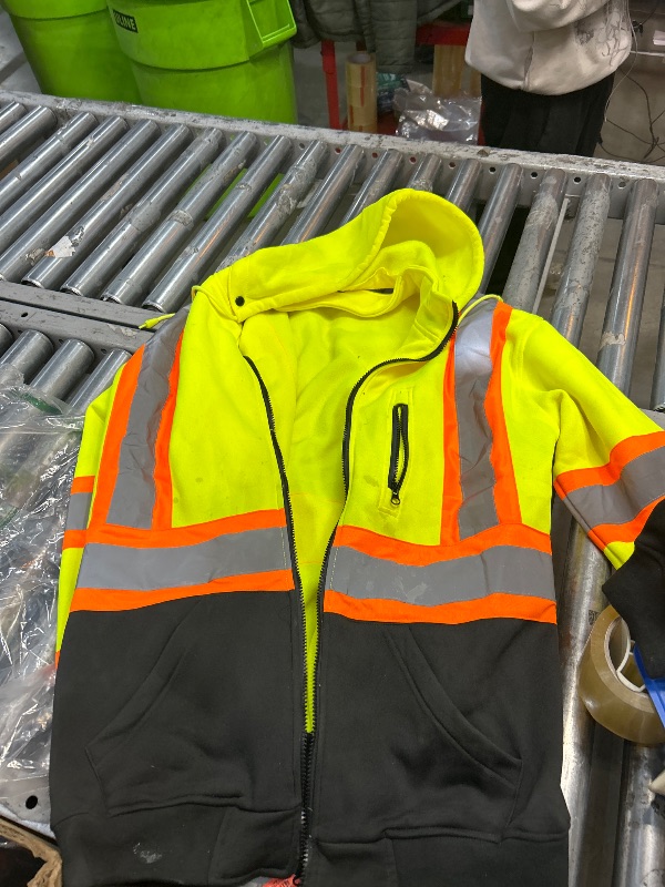 Photo 2 of *** HAS STAINS SHOWN *** FONIRRA Hi-Viz Safety Full-Zip Hoodie Sweatshirt with Black Bottom size XL 