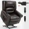 Photo 1 of 40 in. W Brown Faux Leather Power Lift Recliner Chair with Massage, Heating and USB Charge Port