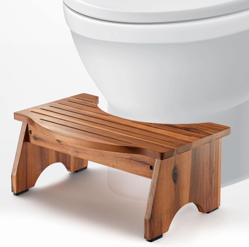 Photo 1 of **DAMAGED***
Acacia Poop Stool for Bathroom Adults - 7.2" Squatting Toilet Stool for Kids - Pooping Stool Squat with Anti Slip Layer - Bathroom Stools for Sitting/Travel (Acacia Wood Foldable)