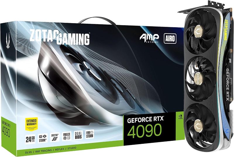 Photo 1 of *****SEE NOTES BEFORE BIDDING*******ZOTAC Gaming GeForce RTX 4090 AMP Extreme AIRO 24GB GDDR6X 384-bit 21 Gbps PCIE 4.0 Graphics Card, IceStorm 3.0 Advanced Cooling, Spectra 2.0 RGB Lighting, ZT-D40900B-10P
