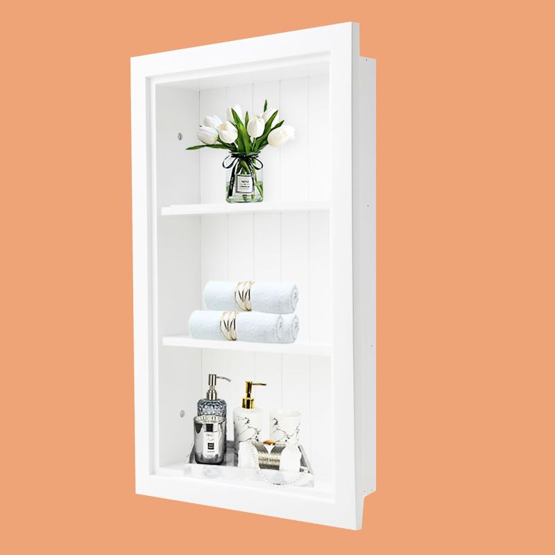 Photo 1 of 14 × 24 Medicine Cabinet Recessed, Wall Niche, Bathroom Wall Cabinet, 3-Tier, Between Studs Shelving for Drywall, (Beadboard Back/White)
