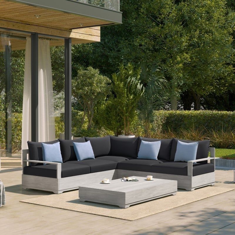 Photo 1 of Ove Decors 15PKS-BER203-GR1NG_2 Beranda II 3-Piece Wood Frame Grey Patio Sectional Set
