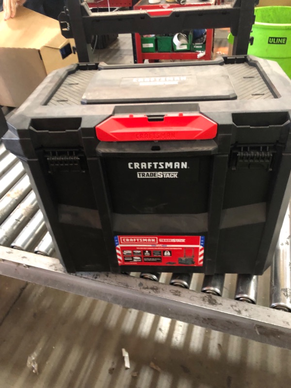 Photo 3 of ***USED - MISSING LATCHES - TAB BROKEN - SEE PICTURES - NO PACKAGING - HEAVILY USED AND DIRTY***
CRAFTSMAN TRADESTACK Tool Box with Wheels, Waterproof, Stackable System, Portable Rolling Storage for Indoor/Outdoor Use, 22.5 Inch (CMST21445)