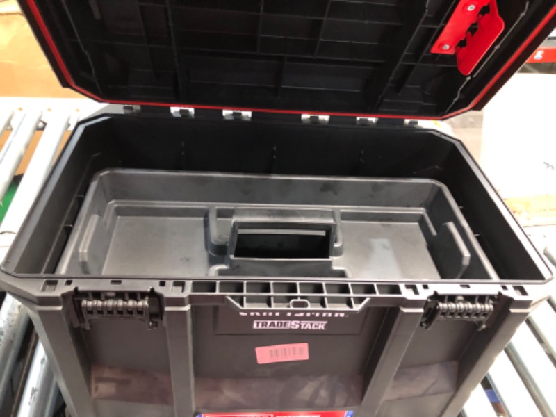 Photo 4 of ***USED - MISSING LATCHES - TAB BROKEN - SEE PICTURES - NO PACKAGING - HEAVILY USED AND DIRTY***
CRAFTSMAN TRADESTACK Tool Box with Wheels, Waterproof, Stackable System, Portable Rolling Storage for Indoor/Outdoor Use, 22.5 Inch (CMST21445)