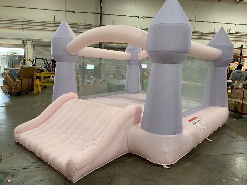 Photo 7 of   Bounceland Party Castle DayDreamer Cotton Candy Bounce House, 16.4 ft L x 13.1 ft W x 9.3 ft H, Basketball Hoop, UL Blower included, Trendy Pastel Color, Fun Slide & Bounce Area, Castle Theme for Kids
