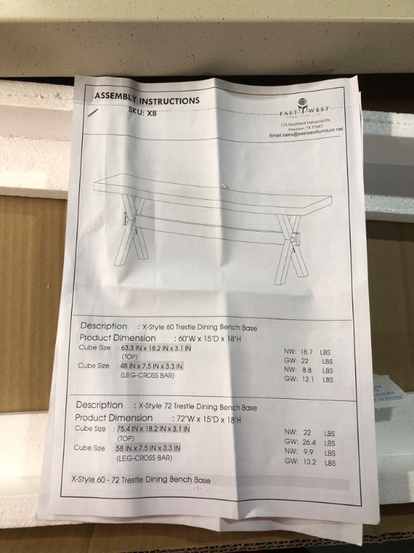 Photo 6 of ***INCOMPLETE - MISSING LEGS - DAMAGED - SEE PICTURES***
East West Furniture XB027 X-Style Modern Dining Bench with Wood Seat, 72x15x18 Inch, Multi-Color