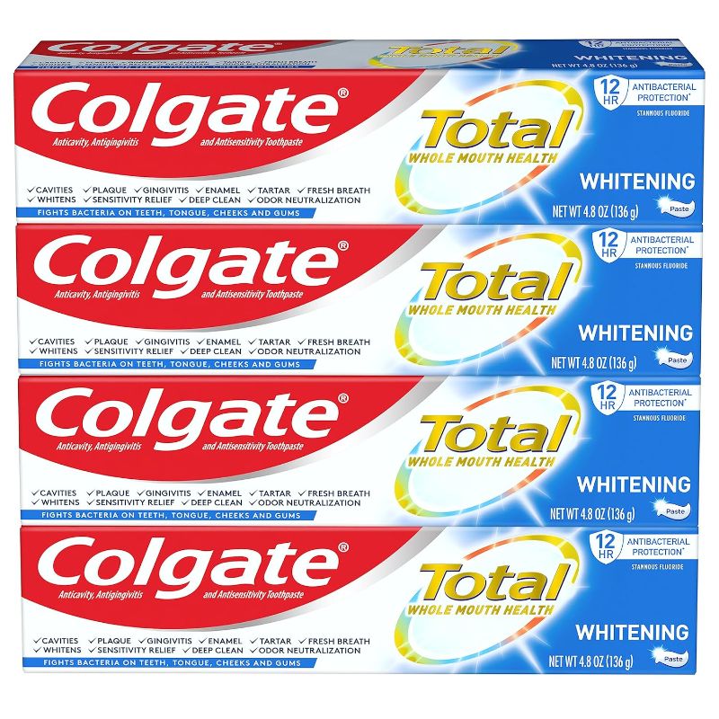 Photo 1 of 
Colgate Total Teeth Whitening Toothpaste, 10 Benefits Including Sensitivity Relief ,Whitening Mint, 4.8 oz ( Pack of 4 )