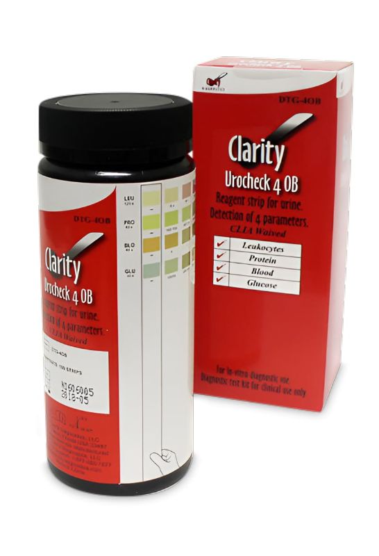 Photo 1 of 
Clarity Diagnostics CLA DTG-4OB Urocheck 4OB Urine Strip, CLIA Waived (Pack of 100)