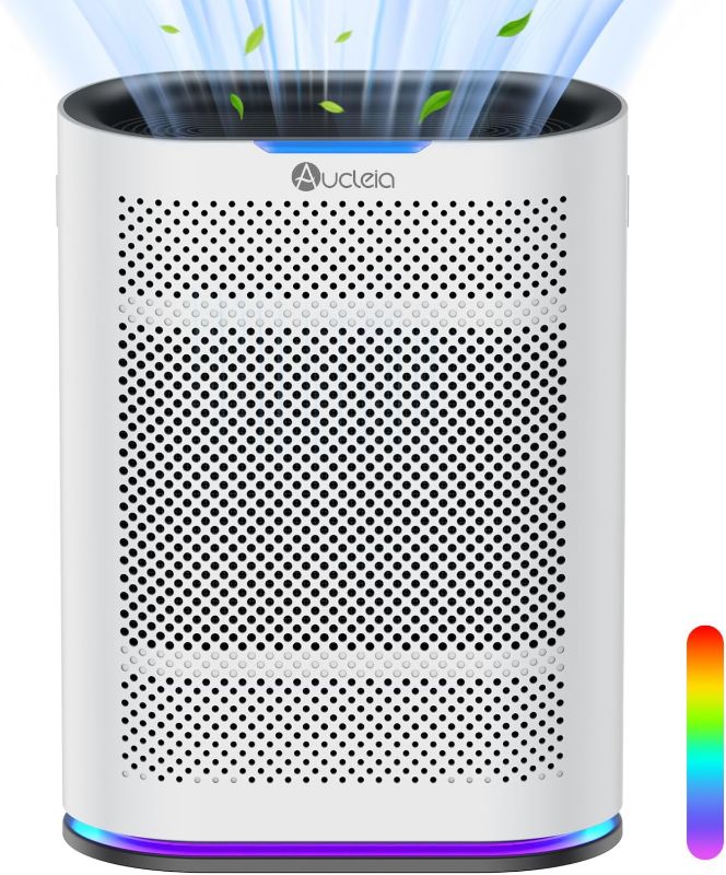 Photo 1 of Air Purifiers for Home Large Room Cover 2,100 Ft²,Home Air Purifier with Air Quality Monitor & Aromatherapy,Auto H13 Air Purifier Removes Pets Hair Dust Smoke Odor,with 7 Colors Light(White)
