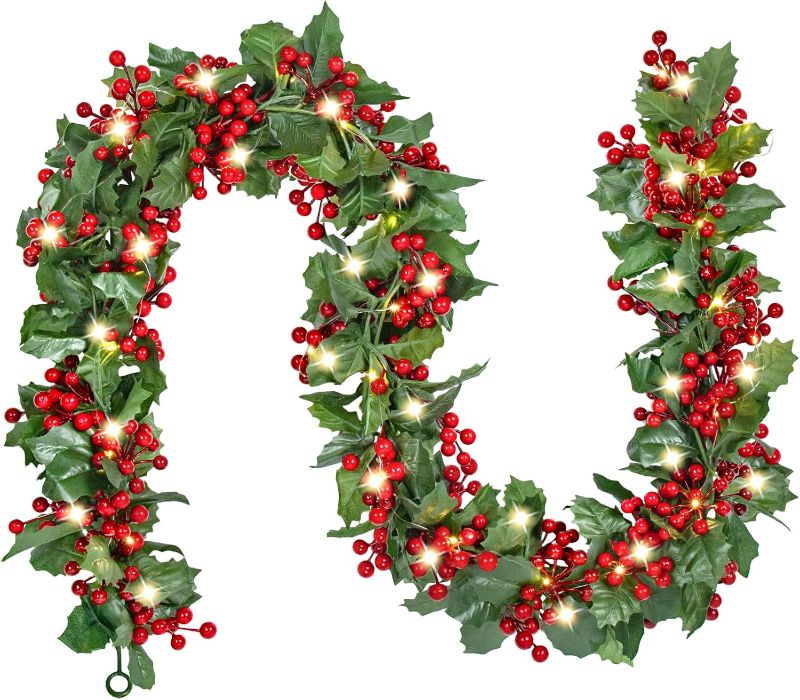 Photo 1 of *****STOCK IMAGE FOR SAMPLE*****
Red Berry Christmas Garland with Lights, 3 @ 3Ft. Each, Artificial Garland Christmas Decorations Battery Operated Christmas Garland for Mantle Winter Holiday Garland, BATTERY OPERATED