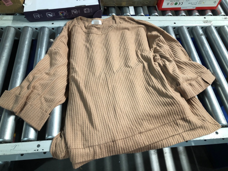 Photo 2 of *****STOCK IMAGE FOR SAMPLE*****
noflik Women's Oversized Waffle Brushed Knit Pullover Sweater Shirts with 3/4 Wide Sleeve and High Low Hem (Cappuccino, XXL)