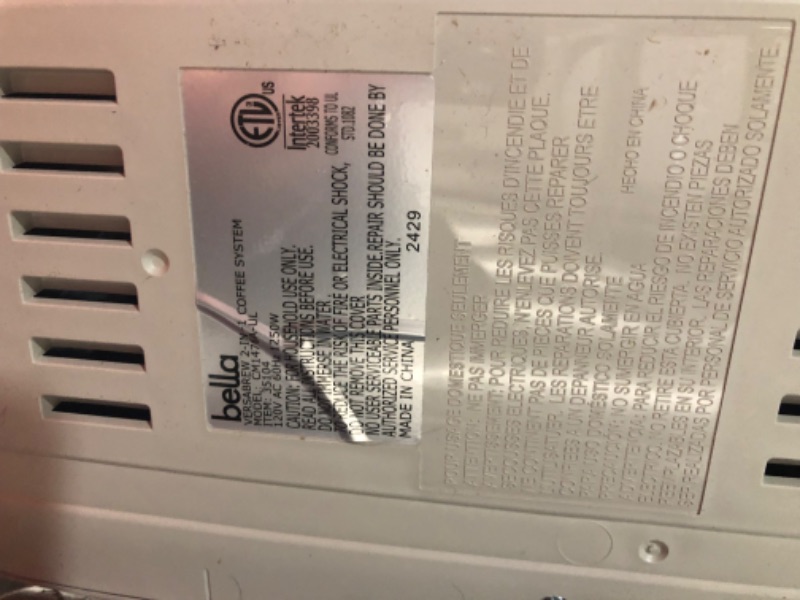 Photo 4 of ***HEAVILY USED AND DIRTY - UNABLE TO TEST - SEE PICTURES***
bella VersaBrew 2-in1 Coffee Maker, Fits-anywhere Kitchenware, Brew 3 Sizes Carafes & Single Serve Cups, Dishwasher Safe Reusable Filter & Filter Holder, Iced Coffee Function, 60oz Tank, Oatmilk