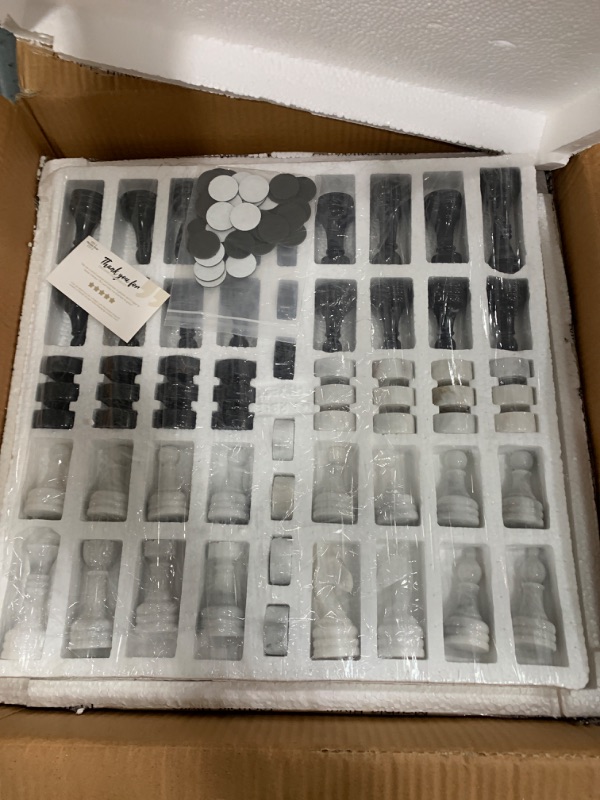 Photo 1 of Marble Hives 15 Inch Luxury Marble Chess Set with Checkers – Marble Chess Boards for Adults – Classic Chess Sets for Adults with Handcrafted Stone Board & Marble Chess Pieces (White & Black)