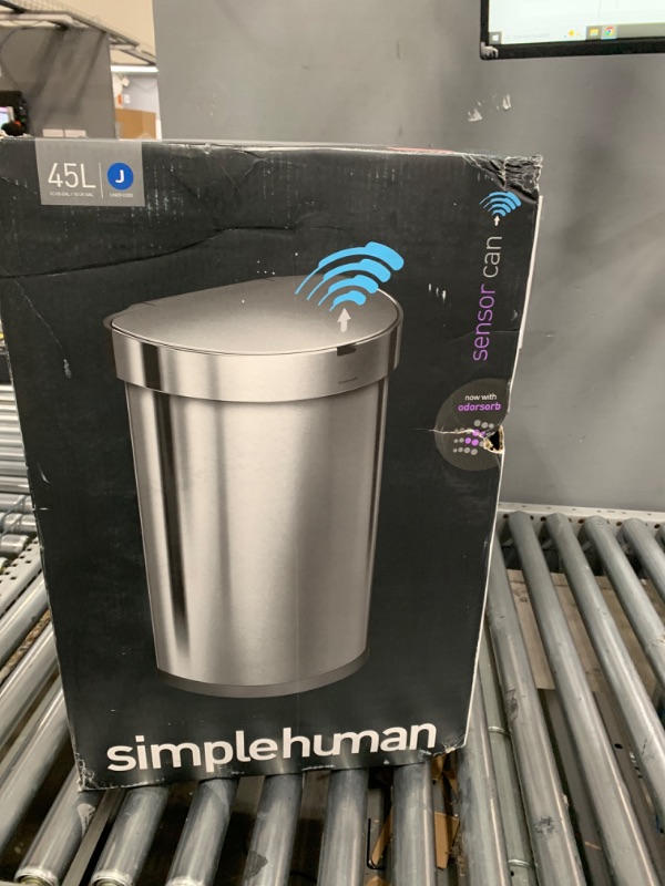 Photo 1 of simplehuman 45 Liter / 12 Gallon Semi-Round Automatic Sensor Trash Can, Brushed Stainless Steel