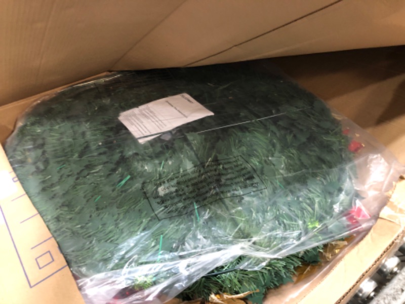 Photo 1 of Decoway Pre Pre Decorated Christmas Tree Pop Up Christmas Tree with Remote Control, with Warm White & Colorful LED Lights,Holiday Party Decorations,Red Gold (7.5FT, Surround Ribbon)