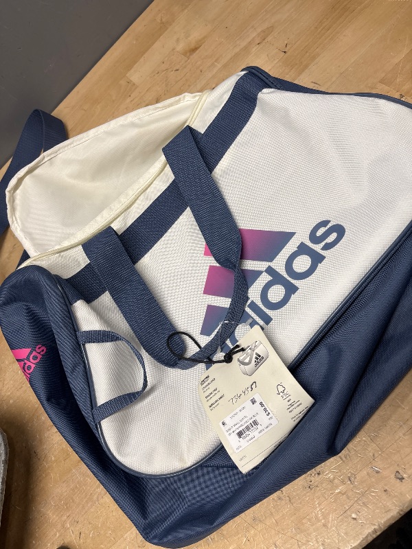 Photo 2 of ***(USED)***
adidas Diablo Small Duffel Bag, Off White/Preloved Ink Blue/Pulse Magenta Pink, One Size