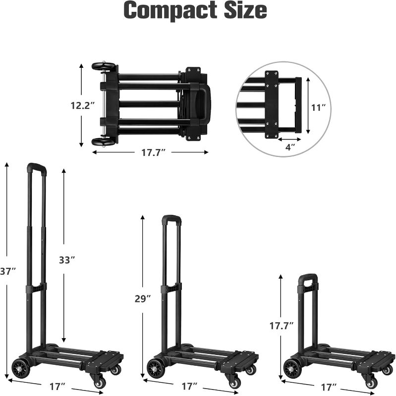 Photo 3 of (READ FULL POST) KEDSUM Folding Hand Truck, 290 lbs Load-Bearing Dolly Cart & Luggage Cart for Moving, Small Weight and Solid Construction Utility Hand Truck Dolly Compact for Luggage, Travel, Moving and Office Use