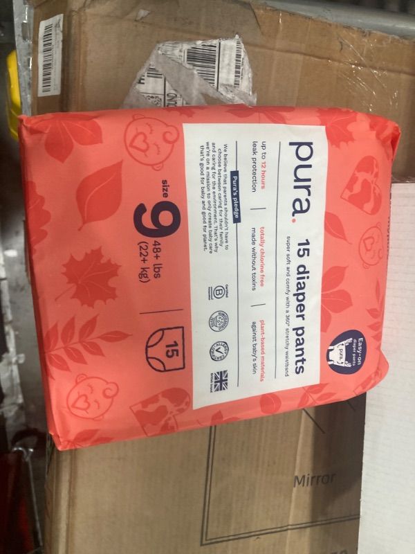 Photo 1 of Pura Size 9 Diaper Pants - 1 x 15 Diapers (48+lbs), Pull Up Disposable Baby Diapers for Sensitive Skin, Hypoallergenic, Fragrance Free, Totally Chlorine Free, Easy-Tear Sides