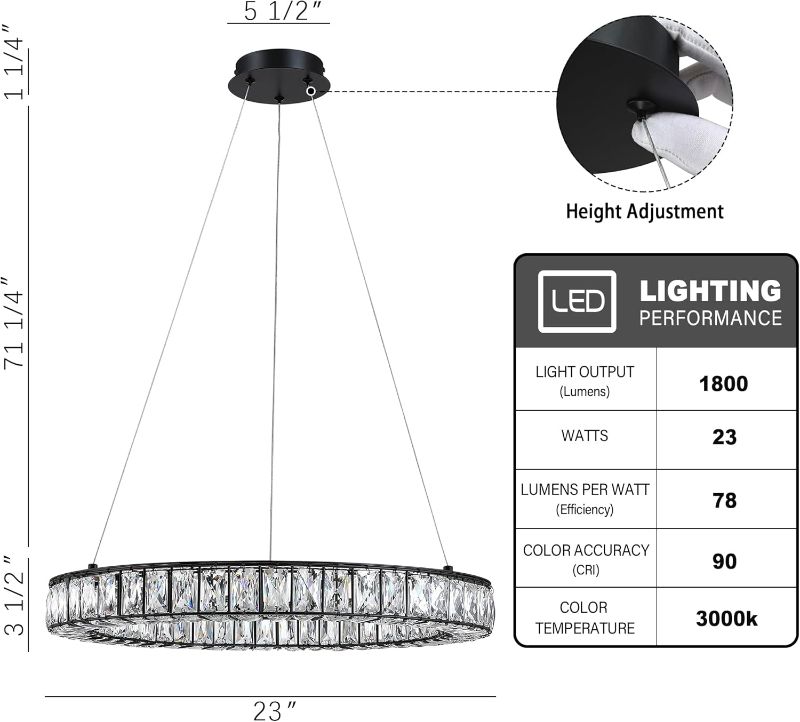 Photo 3 of **NON-REFUNDABLE** (PARTS) Crystal Chandeliers Modern Black LED Chandelier Adjustable LED Ceiling Light Fixtures Black LED Hanging Pendant Lights for Living Room Dining Room