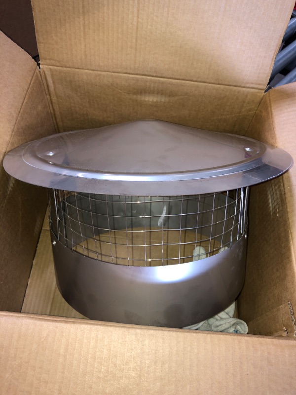 Photo 2 of 12 Inch Round Chimney Cap, 12 Inch Tapered Top Chimney Cap with Screen, 12 Inch Chimney Cap with Fastening Device with Screen, Stovepipe Finial, stainless steel