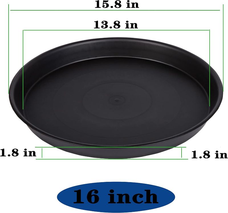 Photo 1 of 16 inch Plant Saucer (13.5" Base), Heavy Duty Plastic Plant Tray for Pot, Flower Water Tray for Indoors, Bird Bath Bowls, Plant Drip Saucer for Planter 16" (Black)