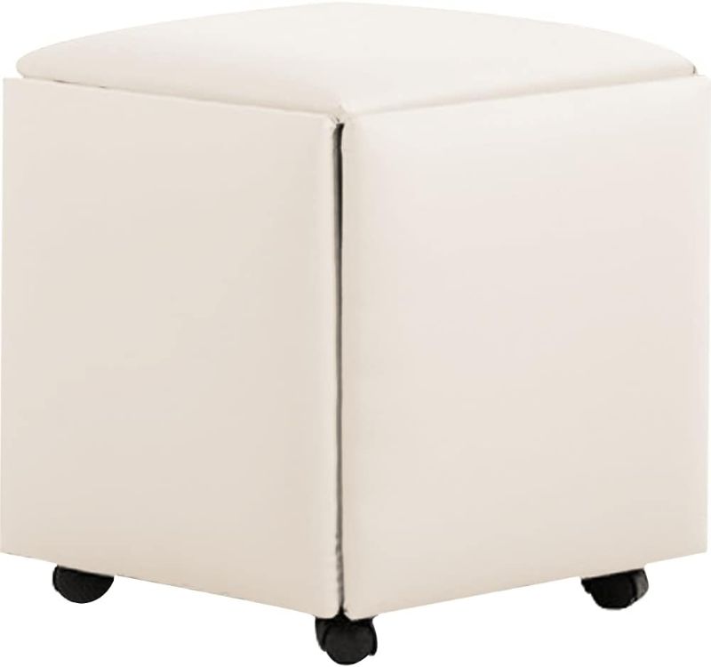 Photo 1 of 5 in 1 PU Leather Seating Cube with Swivel Casters Stackable Sofa Chair Stool Nesting Ottoman Stool Movable Footstool Dressing Chair for Living Room Bedroom(White,Large)
