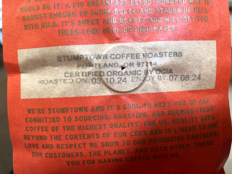 Photo 1 of Stumptown Coffee Roasters, Medium Roast Organic Whole Bean Coffee - Hundred Mile 12 Ounce Bag with Flavor Notes of Jam and Toffee
