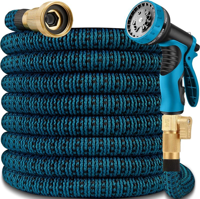 Photo 1 of 100 ft Expandable Garden Hoses - Expanding Water Hose with 10 Function Nozzle - Lightweight No-Kink Flexible Hose with Solid Fittings and Sturdy 4 - Layer Latex Core
